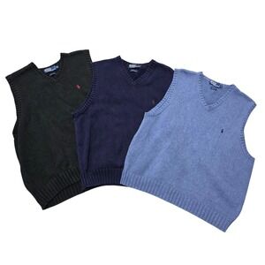 VTG‎ Polo Ralph Lauren Mens V Neck Sweater Vest Old Money Lot of 3 (1 XXL 2 XL)